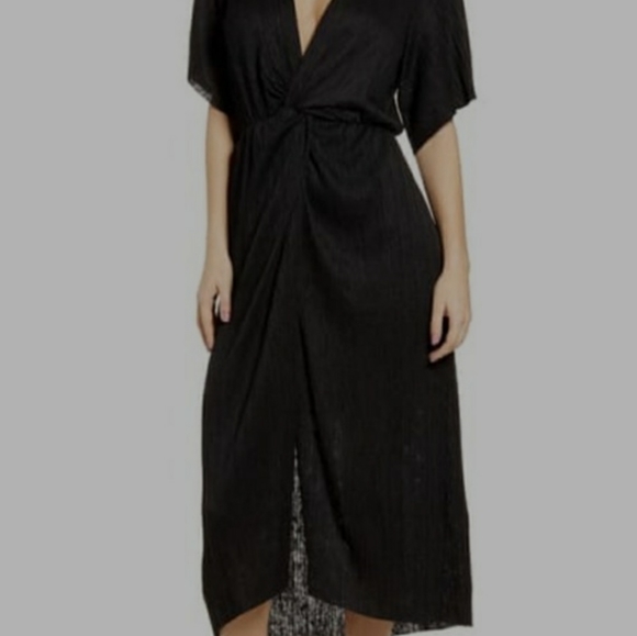 black plisse midi dress